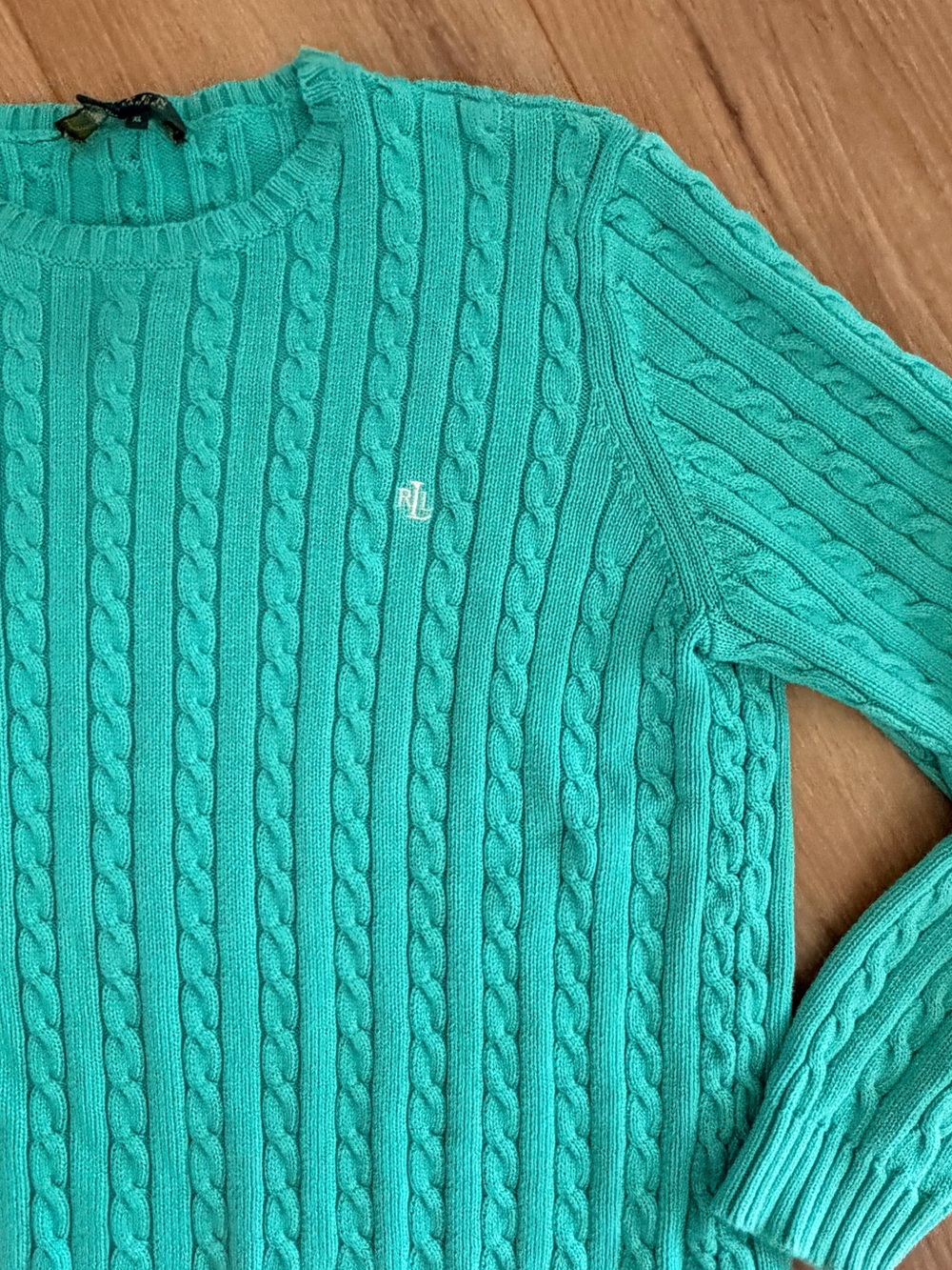 Ralph Lauren Teal Cable-Knit Crewneck Sweater